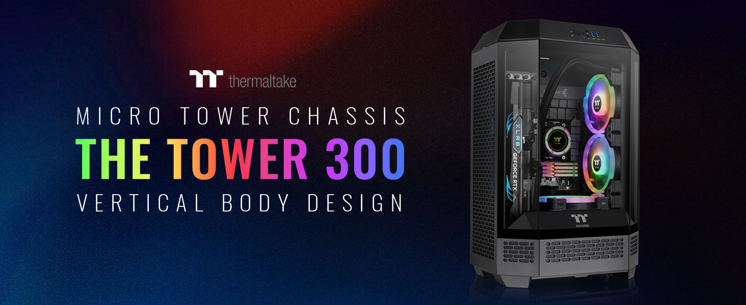 Thermaltake Tower 300 Black Micro-ATX Case; 2x140mm CT Fan Included;  Support Up to 420mm Radiator; Horizontal display capable with optional  Chassis 